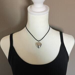 Vintage statement piece bubble heart silver cord necklace